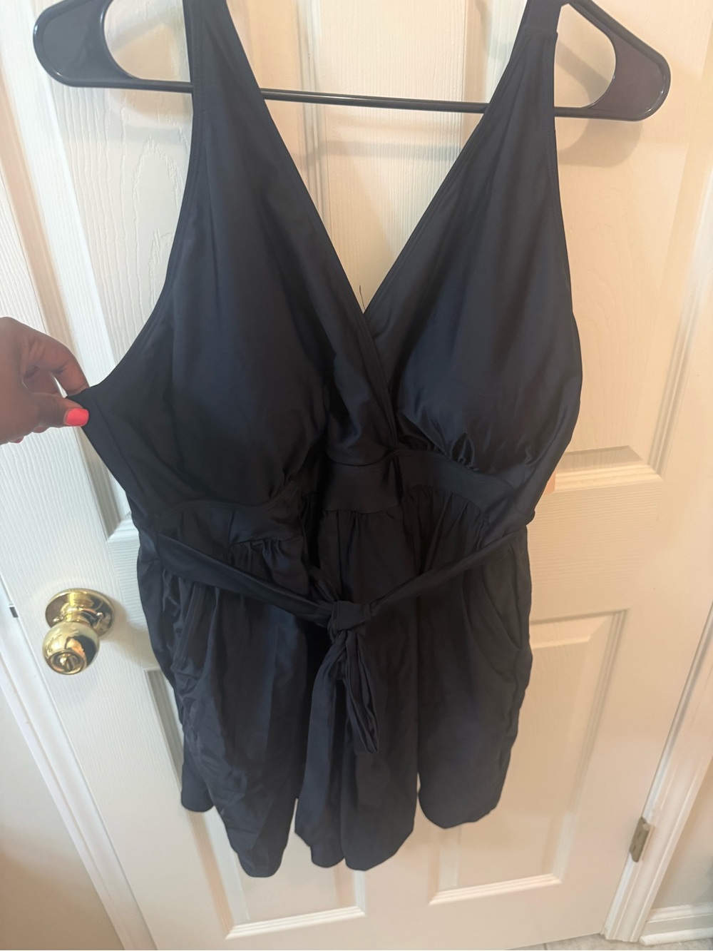 BloomChic Black V-Neck Swim Romper with Tie Waist